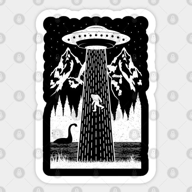 Bigfoot Ufo Abduction Loch Ness Monster Sticker by Tesszero